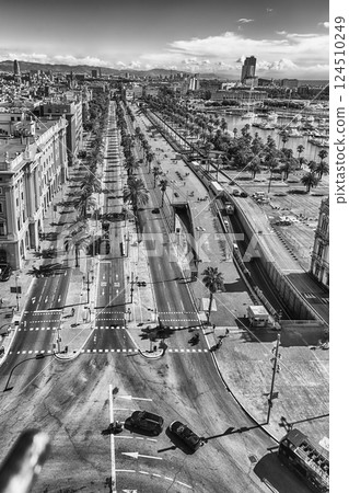 Aerial view of Passeig de Colom, Barcelona, Catalonia, Spain Aerial view of Passeig de Colom, Barcelona, Catalonia, Spain 124510249