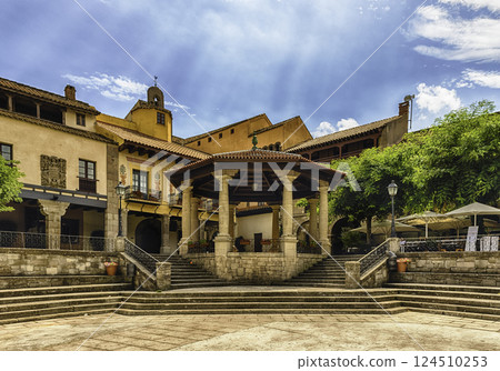Plaza Mayor, main square in Poble Espanyol, Barcelona, Catalonia, Spain 124510253