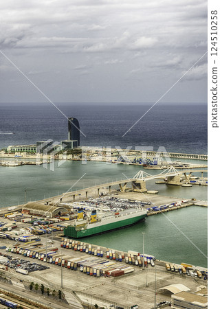 Aerial view over the Port of Barcelona, Catalonia, Spain 124510258