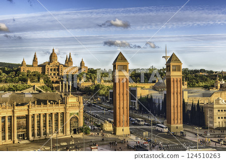 Aerial view of Placa d'Espanya, landmark in Barcelona, Catalonia, Spain Aerial view of Placa d'Espanya, landmark in Barcelona, Catalonia, Spain 124510263