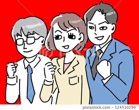 一個簡單的向量插圖，顯示年輕辦公室職員握緊拳頭 124510299