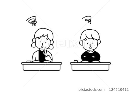 Vector illustration of a boy and girl struggling in class Study Learning Homework Test 124510411