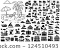 Set of Black and White Icons Summer Vacation 124510493