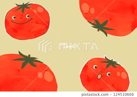 Hand-drawn tomato facial expression pattern 124510608