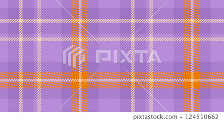 Seamless Purple and Orange Tartan Plaid Pattern with Cream Accents in a Bold Geometric Design. 124510662