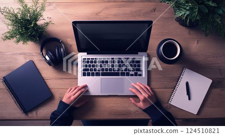 High school students taking online classes at their desks at home 124510821