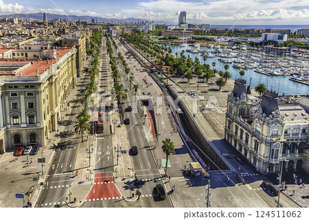 Aerial view of Passeig de Colom, Barcelona, Catalonia, Spain Aerial view of Passeig de Colom, Barcelona, Catalonia, Spain 124511062
