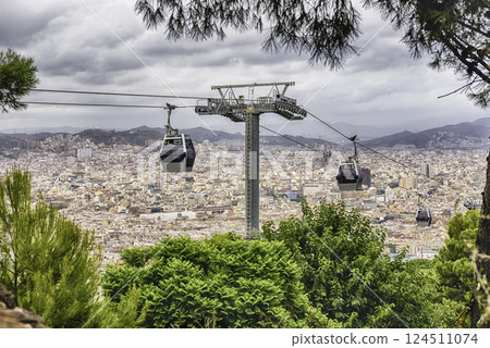 Montjuic Cable Cars and cityscape on background, Barcelona, Catalonia, Spain Montjuic Cable Cars and cityscape on background, Barcelona, Catalonia, Spain 124511074