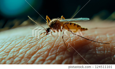 Mosquito on human skin. Zika virus concept. 124511101