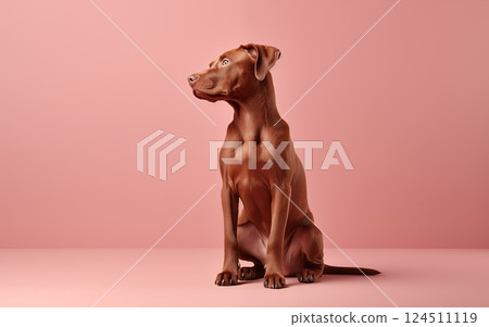 迷你臘腸犬坐在粉紅色的背上 迷你臘腸犬坐在粉紅色的背上 124511119