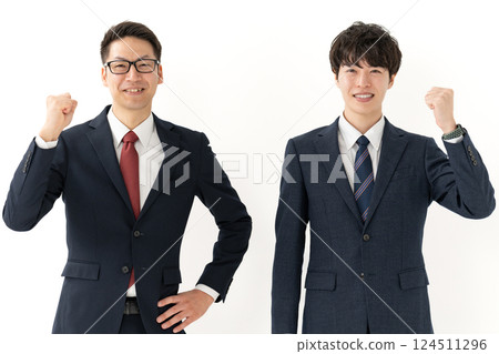 Business men, two people, team, fist pump 124511296