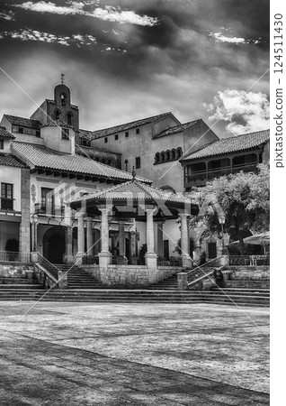 Plaza Mayor, main square in Poble Espanyol, Barcelona, Catalonia, Spain 124511430