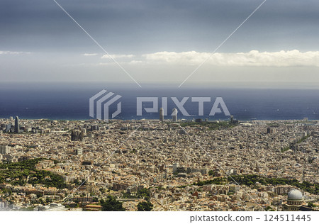 Aerial view from Tibidabo mountain over Barcelona, Catalonia, Spain Aerial view from Tibidabo mountain over Barcelona, Catalonia, Spain 124511445