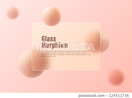 Modern abstract theme in glass morphism style. Information panel with 3D spheres. Modern abstract theme in glass morphism style. Information panel with 3D spheres. 124511716