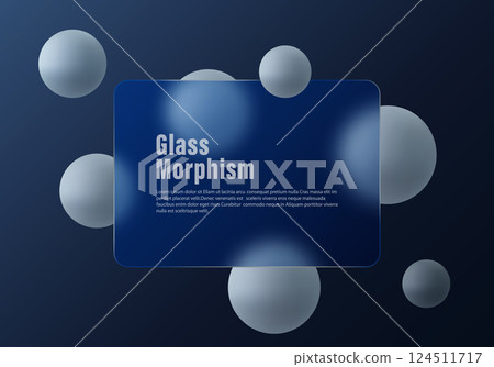 Background glass morphism with frosted glass partition and floating spheres on dark background. Background glass morphism with frosted glass partition and floating spheres on dark background. 124511717