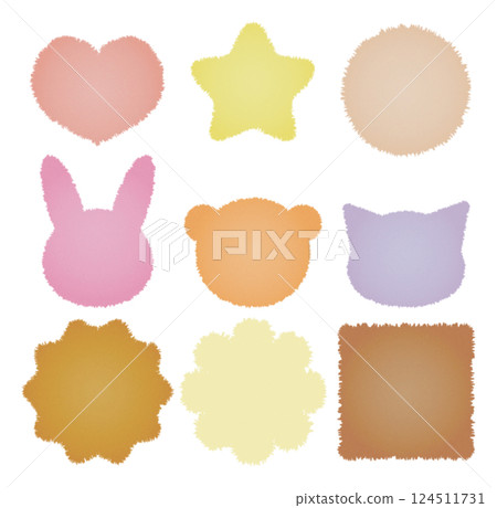 A set of watercolor fluffy animals and geometric frame illustrations 124511731