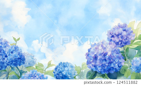 A refreshing summer sky with a Japanese-style temple and hydrangeas in full bloom A refreshing summer sky with a Japanese-style temple and hydrangeas in full bloom 124511882