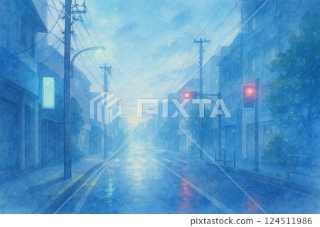 雨後寂靜：寂靜的街道染上了暮色 124511986