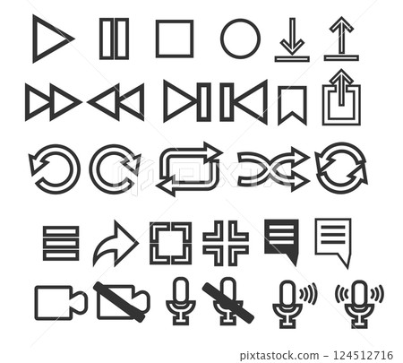 Icons for playing and recording music and videos Simple arrow icon 124512716