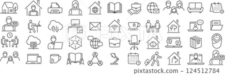 關於遠端工作的向量單色線圖示集 124512784