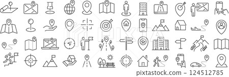 向量單色定位線圖示集 124512785