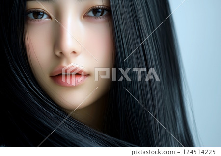 Beautiful woman with black hair "AI generated image" 124514225