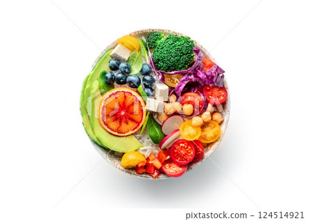 Buddha Bowl. Rainbow salad. Vegan poke bowl with avocado. Healthy food Buddha Bowl. Rainbow salad. Vegan poke bowl with avocado. Healthy food 124514921
