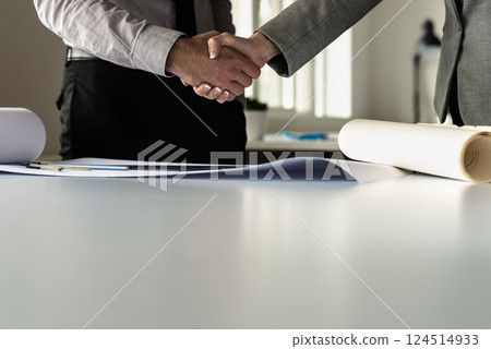 Businessman shaking hands with his female business partner 124514933