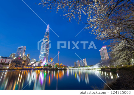 south korea in spring at night and skyscrapers seoul south korea 124515003