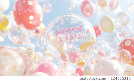 Easter holiday background with pastel eggs and flowers Easter holiday background with pastel eggs and flowers 124515213