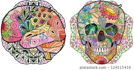 Zentangle stylized brain and sckull on mandalas. Hand drawn decorative vector illustration Zentangle stylized brain and sckull on mandalas. Hand drawn decorative vector illustration 124515410