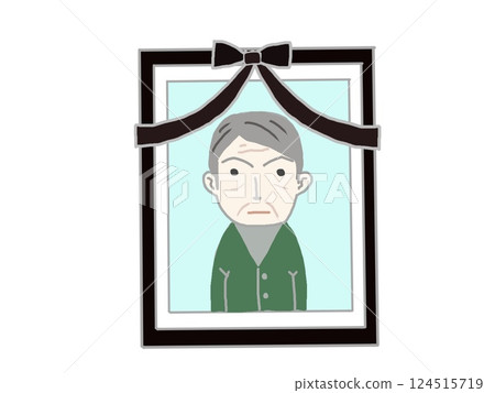 Photograph of an elderly man at the funeral Photograph of an elderly man at the funeral 124515719