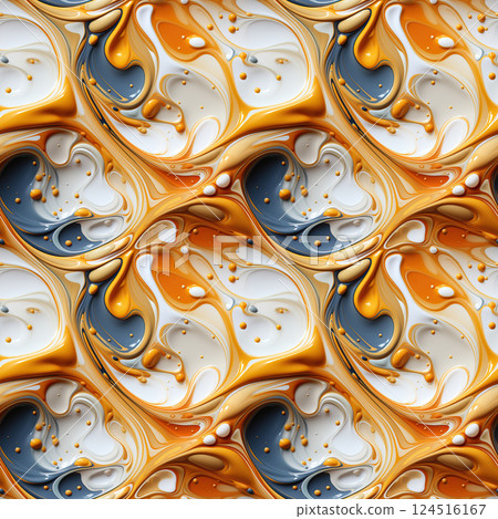 Swirled orange, gold, and blue marble abstract pattern with dynamic flow 124516167