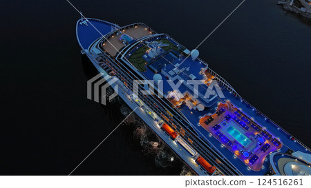 Illuminated cruise ship in sea at night Illuminated cruise ship in sea at night 124516261