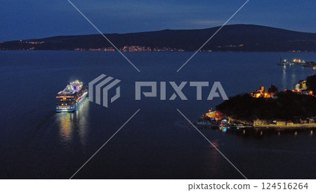 Cruise ship in Kotor Bay at night Cruise ship in Kotor Bay at night 124516264