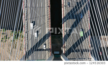 Cable-stayed bridge with cars Cable-stayed bridge with cars 124516303