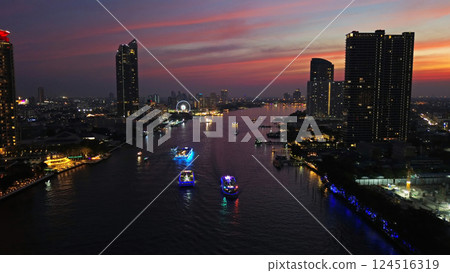 Skyscrapers in Bangkok city and river at night 124516319