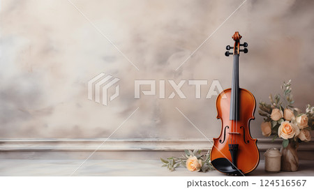 Elegant Violin with flower Against a Vintage background Elegant Violin with flower Against a Vintage background 124516567
