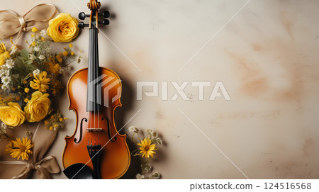 Elegant Violin with flower Against a Vintage background Elegant Violin with flower Against a Vintage background 124516568