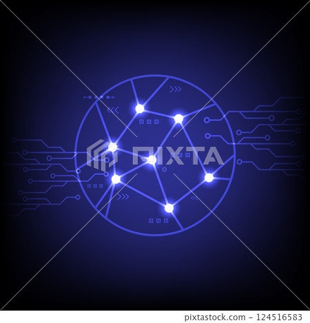 Abstract Technology Global Network Connection Circle Neon Dots and Stripes, Vector Illustration 124516583