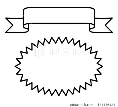 Line drawing of a horizontal ribbon and jagged speech bubble 124516585