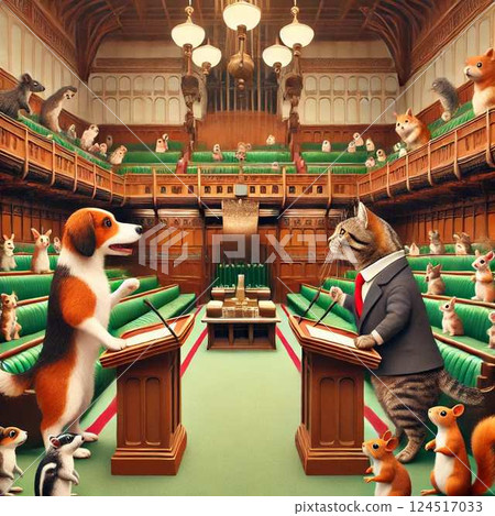 可愛的狗和貓在議會會議上辯論 124517033