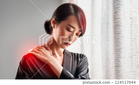 肩膀僵硬、疲倦、女人把手放在肩膀上， 124517044