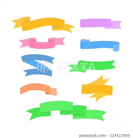 Ribbon banners set, blank sticker template simple hand drawn vector illustration in flat style, curly label design element, template for advertising or marketing promotion, holiday celebration design 124517093