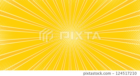 Vector yellow abstract ray background. Light of sunburst. Yellow starburst with halftone. Sun gold sky ray texture. Flash star burst. 124517210