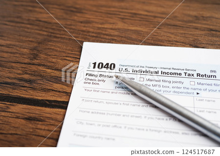Tax form 1040 U.S. Individual Income Tax Return, business finance. Tax form 1040 U.S. Individual Income Tax Return, business finance. 124517687
