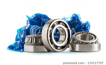 Grease and ball bearing, Blue premium quality synthetic lithium complex grease, high temperatures and machinery lubrication for automotive and industrial. 124517797
