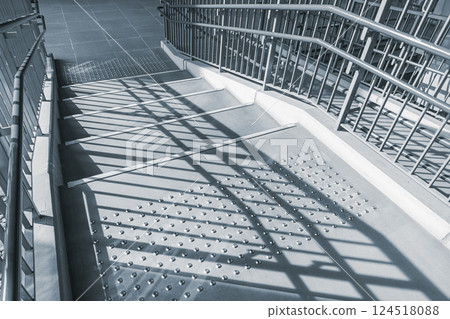 Public stairs and ramp, stair way with step safety dot mark for disability in modern city 124518088