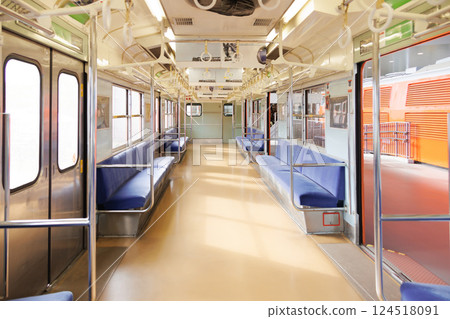 Underground local train passenger cabin interior blank nobody in Japan for advertising background 124518091