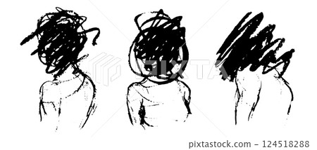 Abstract Expressionist Illustration Depicting Mental Health Struggles with Three Distorted Human Figures 124518288